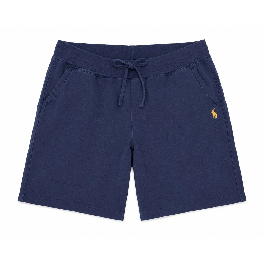 Polo Ralph Lauren Mens Navy Blue Cotton Jersey Knit Shorts Large Yellow Pony